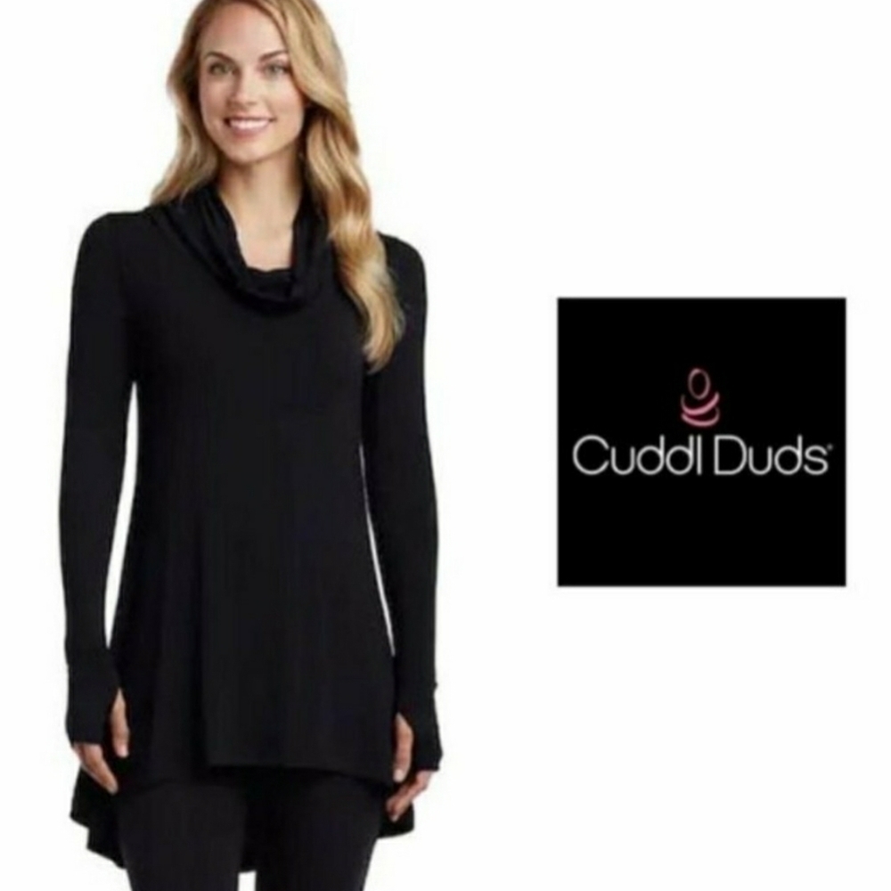 Cuddl Duds Black Cowlneck Long Sleeve Knit Top Size Medium